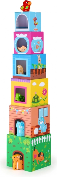 Small Foot tour à empiler avec cubes et petits animaux en bois