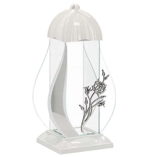 Lampion funéraire M Rose blanc 39 cm