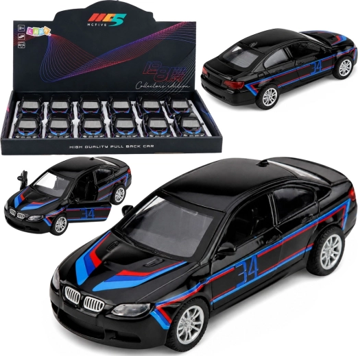 Petite voiture de sport en métal à rétrofriction (pull-back) avec portes ouvrantes, noire 1:32 - 1 pièce