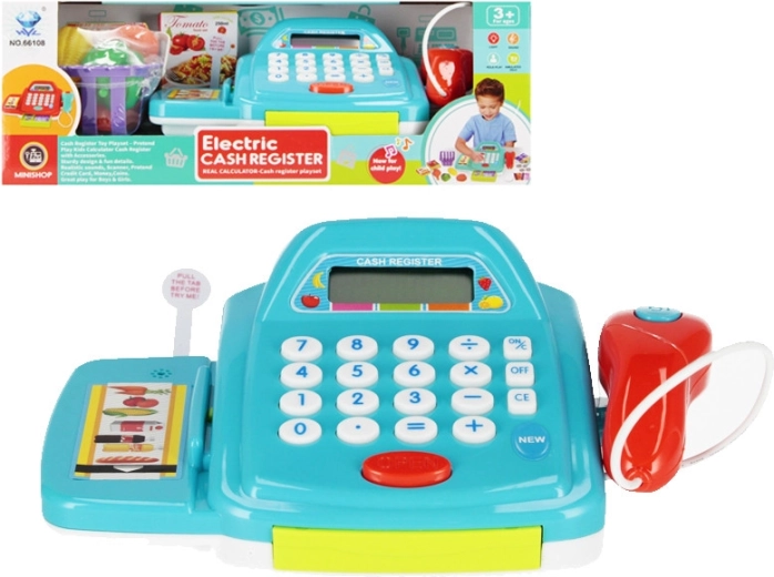 Caisse enregistreuse électrique bleue pour enfants avec accessoires