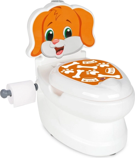 Pot pour enfant en forme de toilettes, motif chien, avec bruit de chasse d’eau et porte-papier