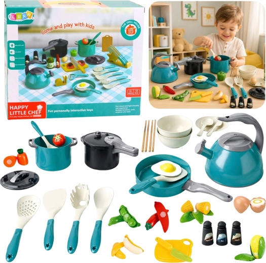 Set de cuisine pour enfant – petit chef avec casseroles et bouilloire, 33 pièces