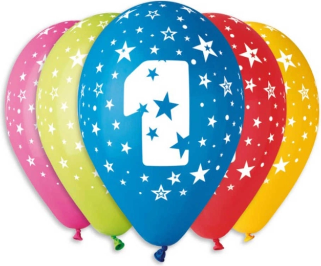 Ballons en latex Gemar avec impression du chiffre 1 (30 cm) – 5 pcs