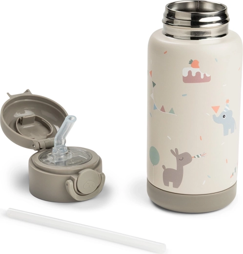 Done by Deer gourde isotherme avec paille Celebration sable 340 ml