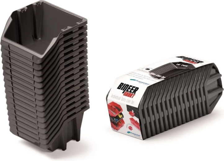Lot de boîtes de rangement 16 pcs Bineer Short, 234 × 77 × 92 mm, noir