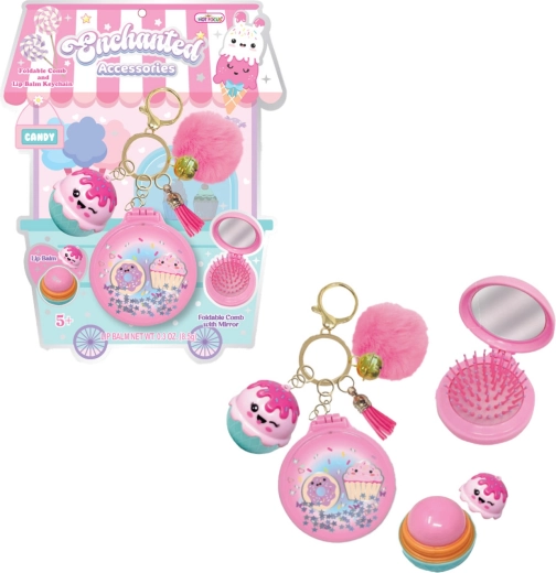Porte-clés avec baume à lèvres et mini peigne – Bonbons - 1 pièce