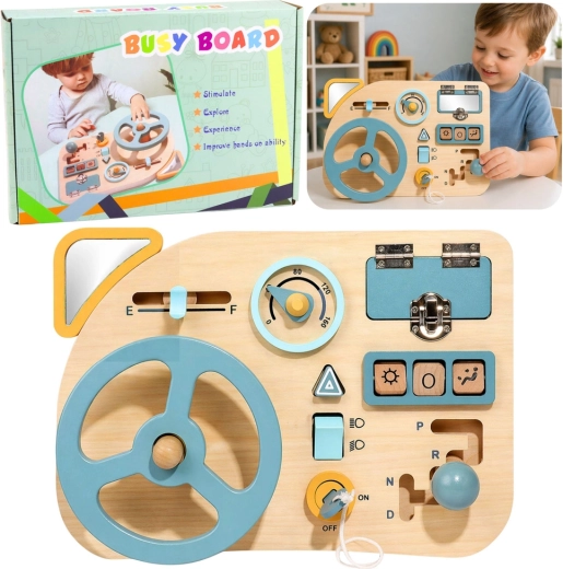 Tableau d’activités en bois avec volant