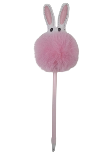 Stylo à bille avec lapin et pompon 17 cm - 1 pièce