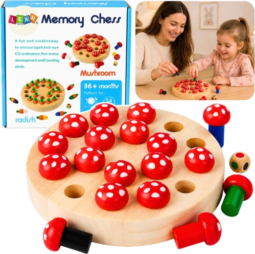 Jeu de mémoire familial en bois avec des amanites