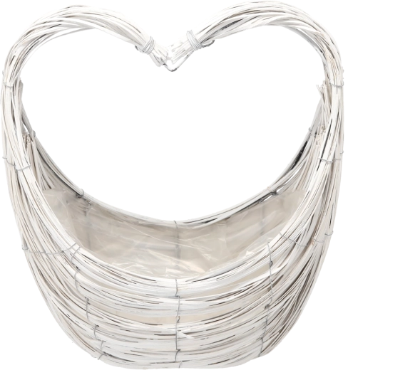 Panier en osier blanc en forme de cœur avec support 37 × 19 × 35 cm