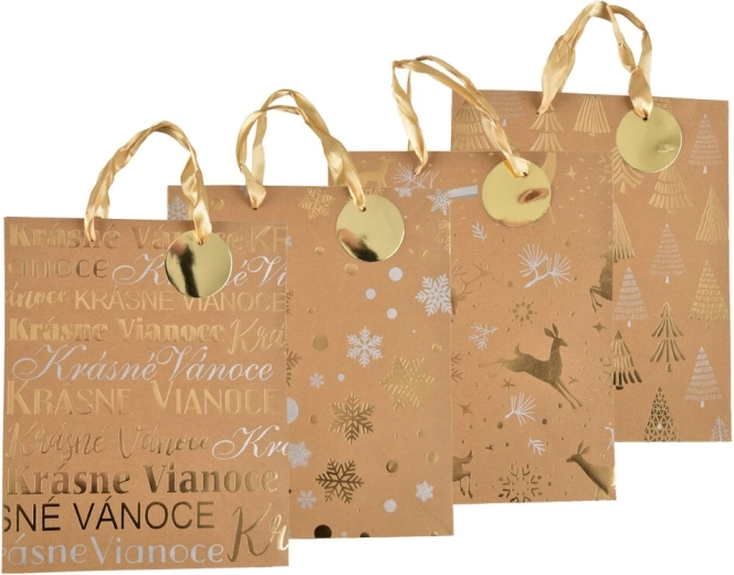 Sac cadeau de Noël en papier kraft 26 × 10 × 32 cm (4 motifs)