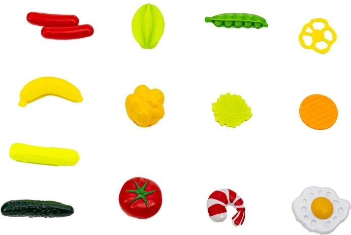 Nombreux accessoires : vaisselle et aliments pour jouer à cuisiner