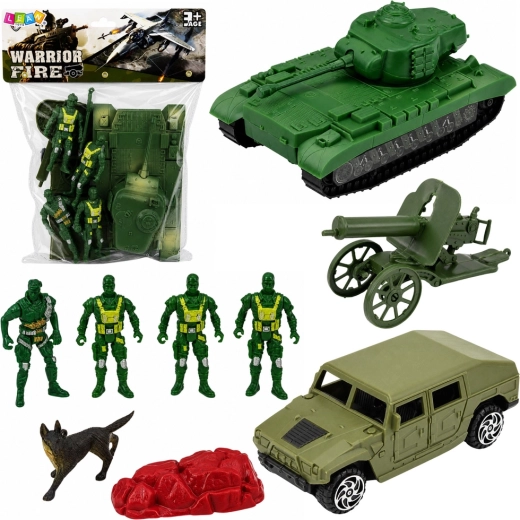 Ensemble militaire avec char, jeep, canon et soldats – 13 pièces