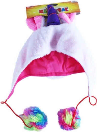 Bonnet de carnaval en peluche licorne avec pompons - 1 pièce