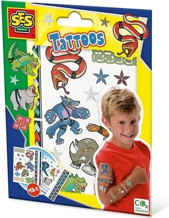 Tatouages temporaires métalliques SES pour enfants – guerriers animaux