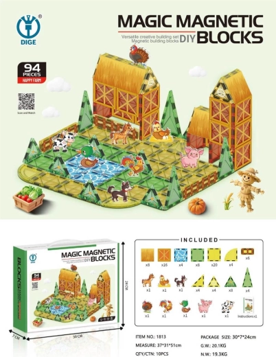 Jeu de construction magnétique Ferme, 94 pièces
