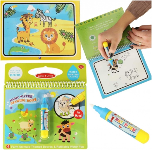 livre de coloriage à l’eau avec des animaux et feutre magique à eau