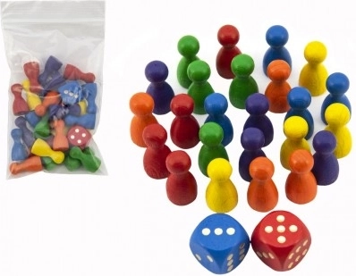 Pions de rechange en bois 25 mm et 2 dés pour jeux de société