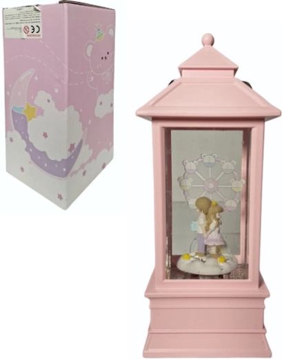 Lampe rose avec paillettes rotatives et figurines