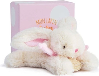 Doudou lapin en peluche rose 16 cm