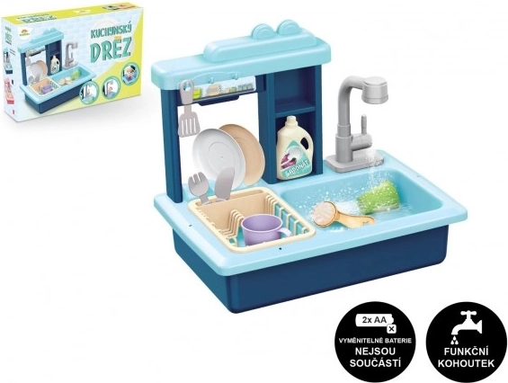 Évier bleu pour enfants avec robinet à piles
