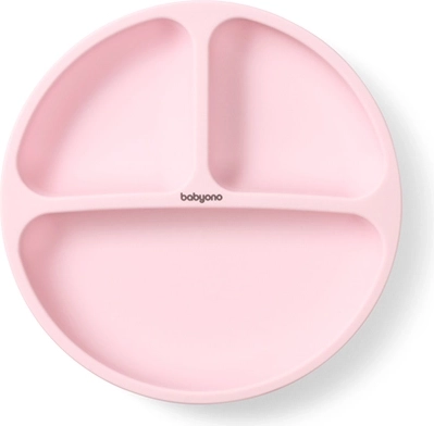 Assiette en silicone avec ventouse Babyono rose 6 mois+