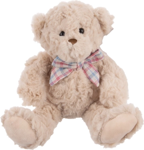 Ours en peluche beige avec nœud 20 cm
