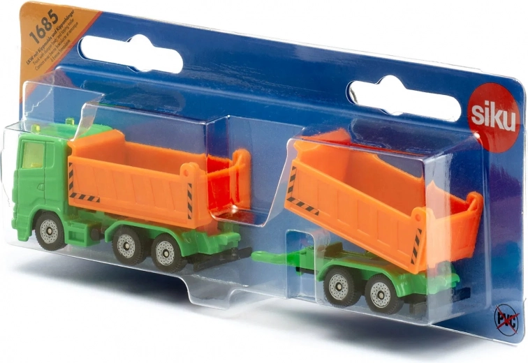 Camion orange Siku avec benne basculante et remorque