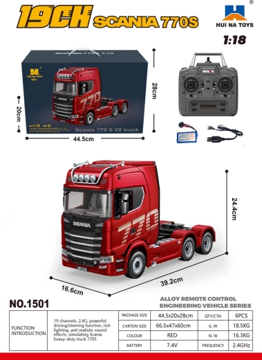 Camion télécommandé SCANIA 770S 1:18 rouge