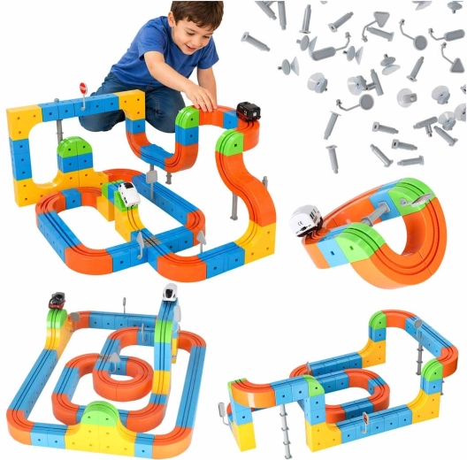 Cubes de construction magnétiques – circuit de course et de train 140 pièces