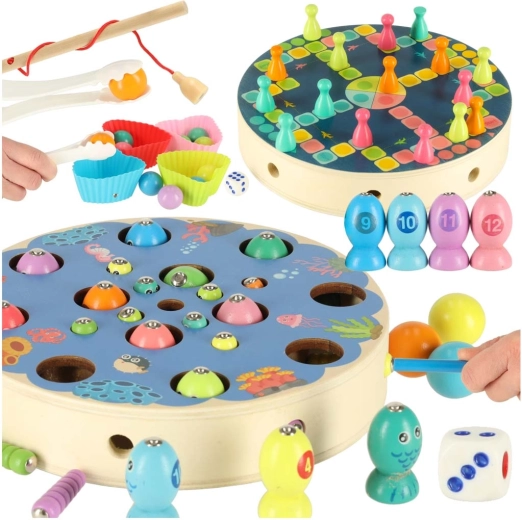 Jeu Montessori en bois poissons et chenilles – pêche magnétique et tri des couleurs