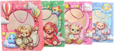 Sac cadeau Ourson en pyjama avec effet 3D 26 × 32 × 10 cm - 1 pièce