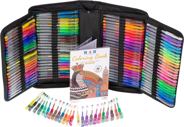 Stylo gel coloré en étui, 120 pièces + 120 recharges
