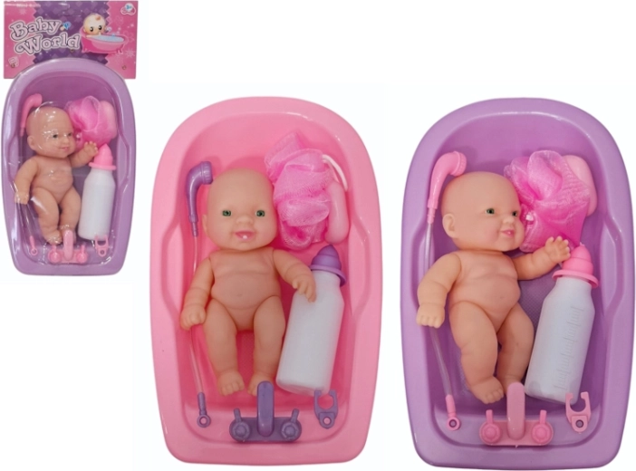 Poupée bébé dans une baignoire avec accessoires - 1 pièce