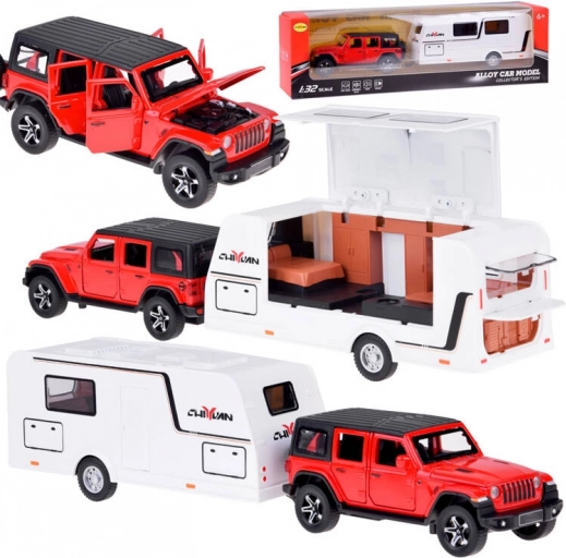 voiture tout-terrain avec caravane avec lumières et sons, échelle 1:32