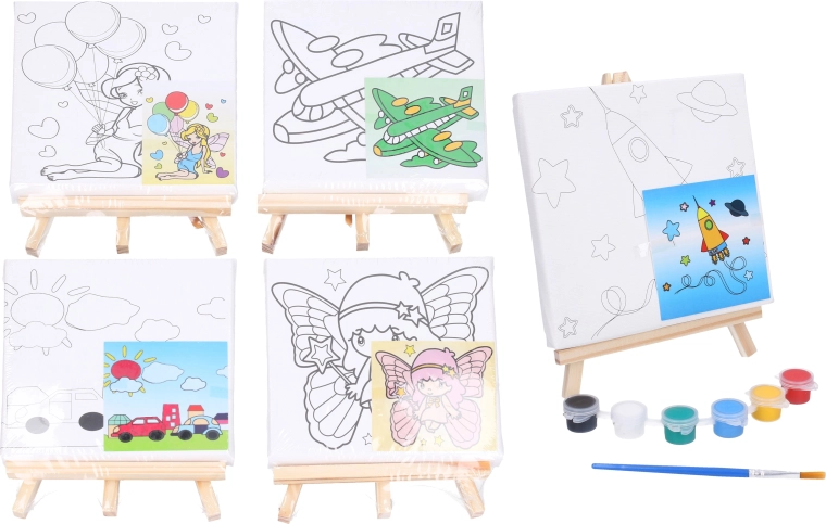 Kit de peinture pour enfants sur toile 15 × 15 cm avec chevalet, peintures et pinceau