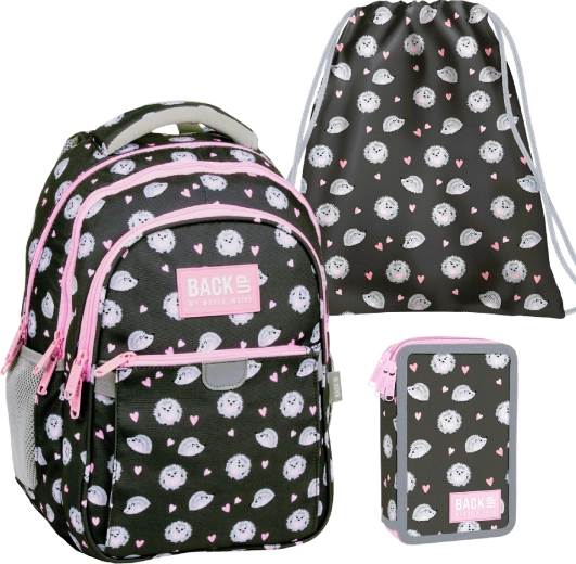 Set scolaire BackUP Sweet Hedgehogs (Hérissons mignons) 3-en-1 – sac à dos, trousse équipée et sac