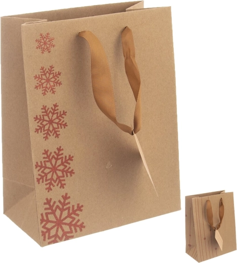 Sac cadeau en papier motif flocons – mix – 26 × 12,5 × 32 cm
