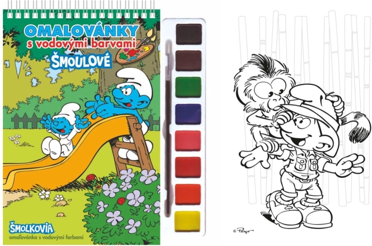 Livre de coloriage à l’aquarelle avec pinceau Les Schtroumpfs