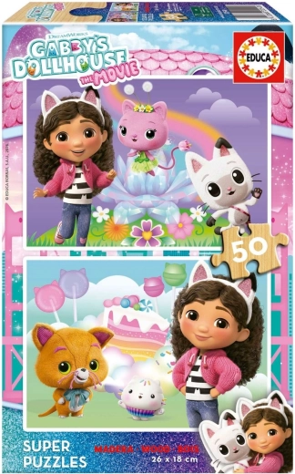 Puzzle en bois Educa La maison magique de Gabby 2 × 50 pièces