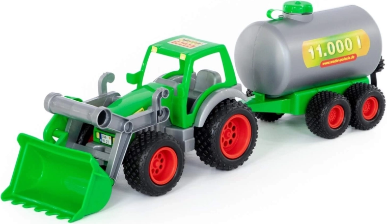 Tracteur agricole avec chargeur frontal et citerne