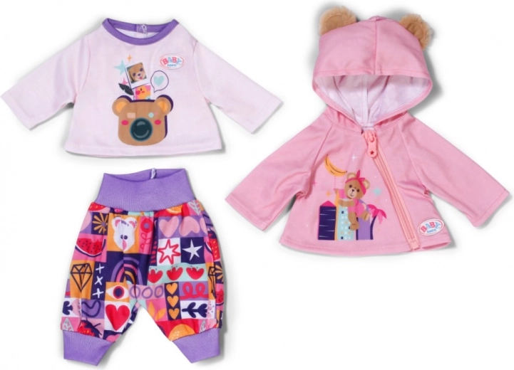BABY born vêtements pour nouveau-né 43 cm – sweat à capuche rose, t-shirt et pantalon patchwork