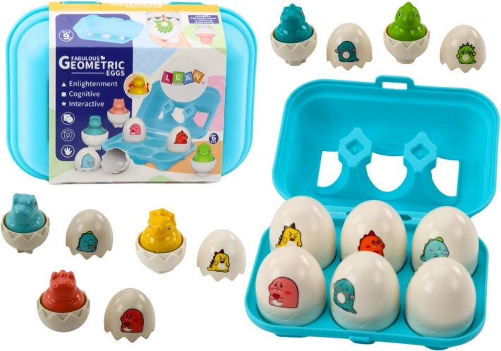 Ensemble coloré de six œufs de dinosaures géométriques