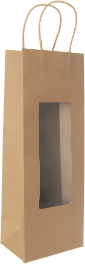 Sac cadeau en papier pour vin NATURE avec fenêtre transparente 12,5 × 9 × 35 cm