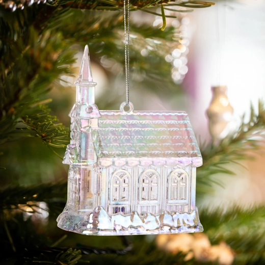 Décoration de Noël en acrylique irisé en forme d’église