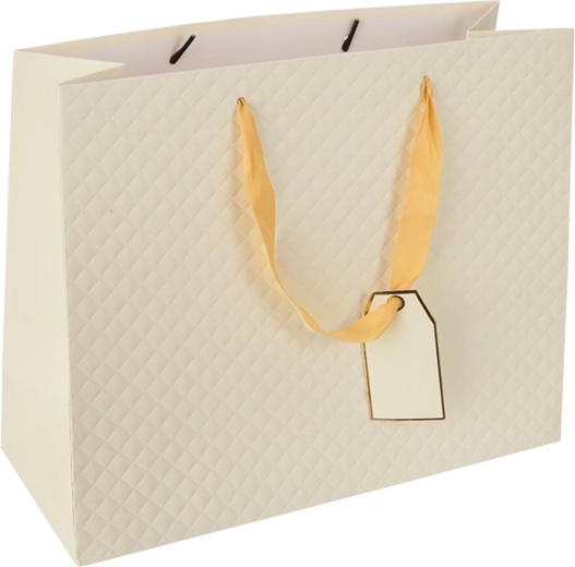 Sac cadeau en papier quilt beige 31 × 12 × 26 cm