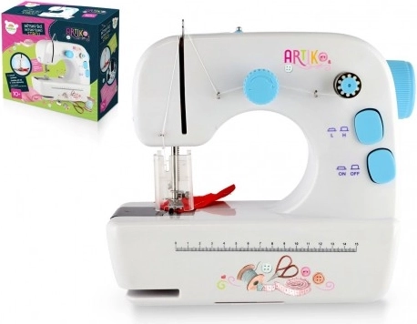 Machine à coudre compacte avec structure métallique et effets lumineux