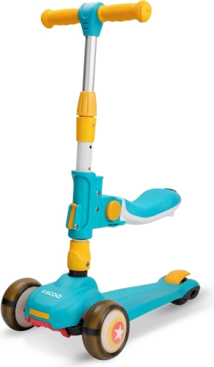 Trottinette pour enfant avec siège, bleu-jaune, roues lumineuses