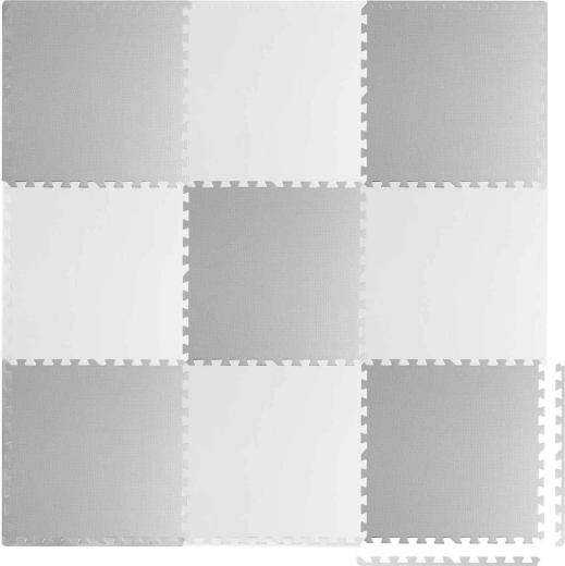 Grande dalle de jeu en mousse puzzle blanc-gris RICOKIDS 180 × 180 cm, 9 pièces