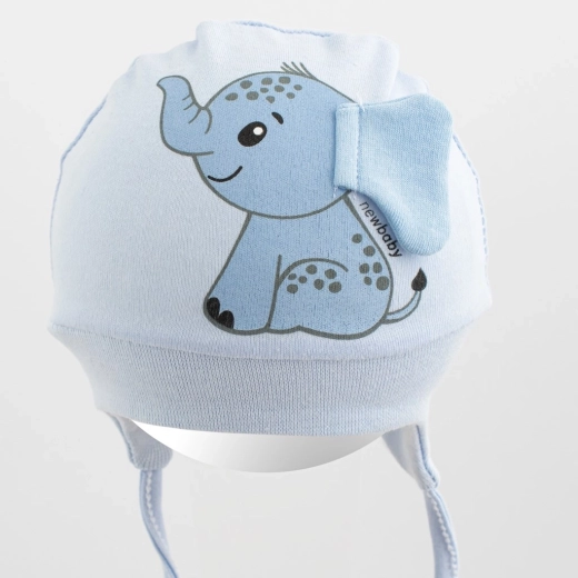 Bonnet pour bébé en coton New Baby Happy Elephant, bleu
